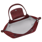 Longchamp Le Pliage Green M Tote Bag in Pomegranate color, featuring a lightweight, foldable design with durable handles.