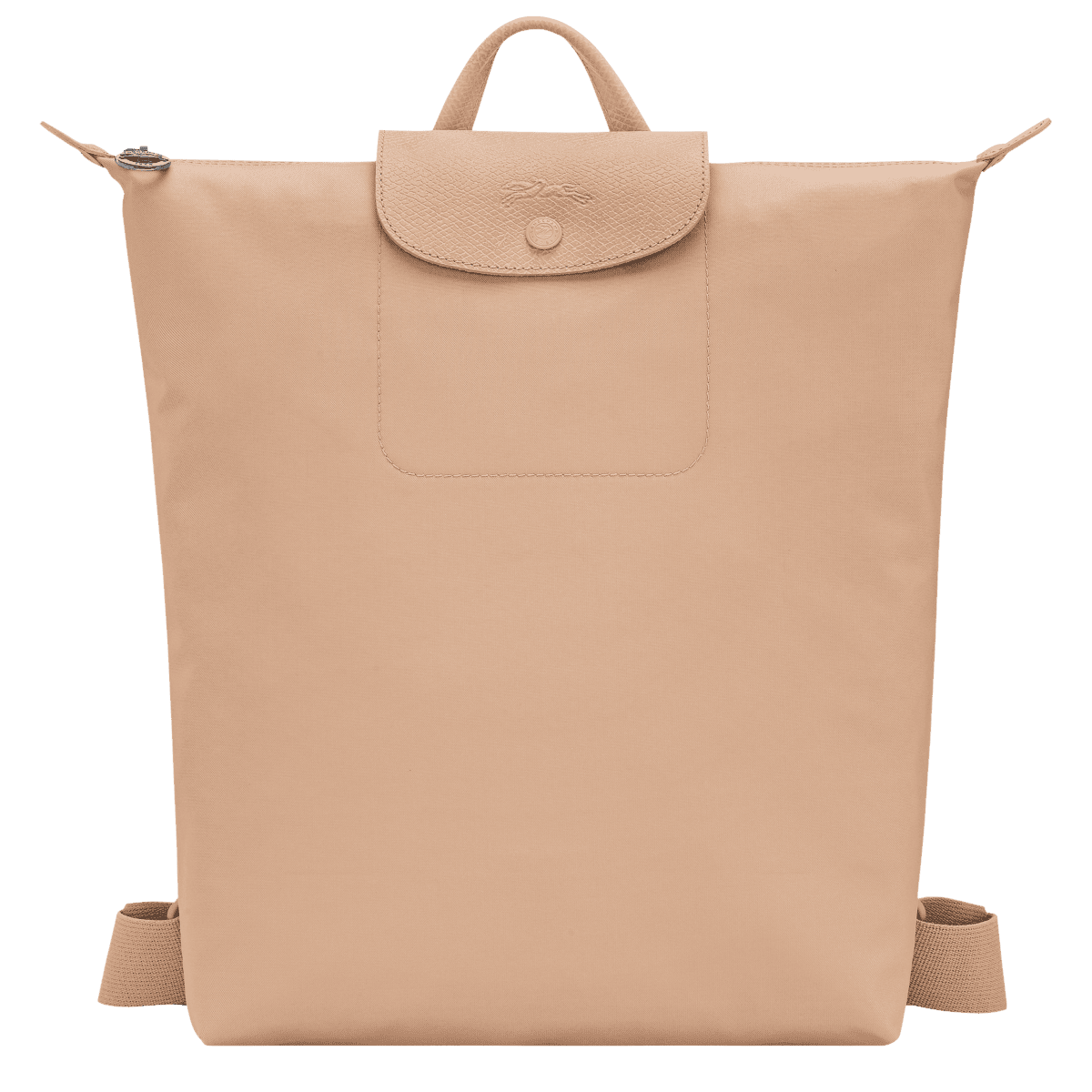 Longchamp Le Pliage One M backpack in beige with foldable design, featuring the iconic nylon tote style and leather handles.