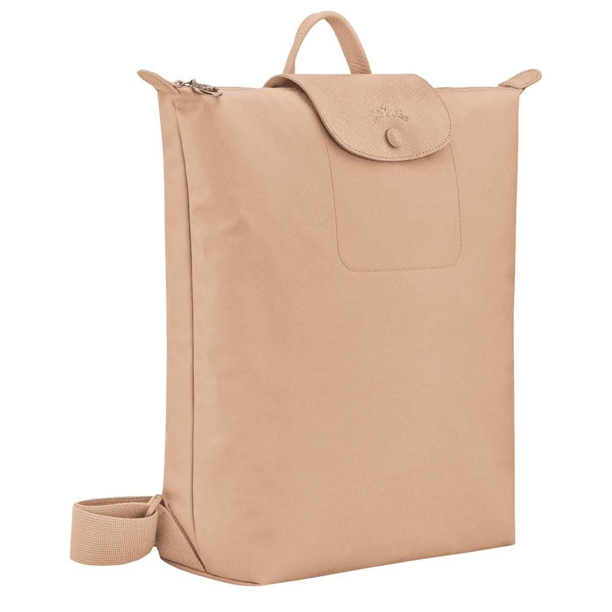 Longchamp Le Pliage One M backpack in durable nylon with leather accents, showing its compact design and top handle.