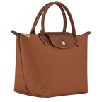 Longchamp Le Pliage Original S handbag in beige with rolled leather handles and foldable nylon body.