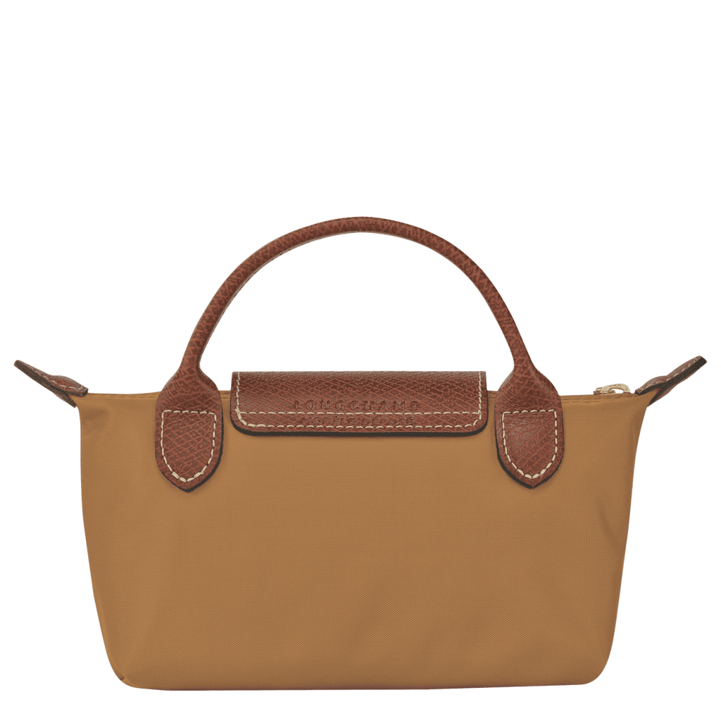 Longchamp Le Pliage Original pouch with handle, soft nylon bag featuring a compact design and shoulder strap for versatile use.