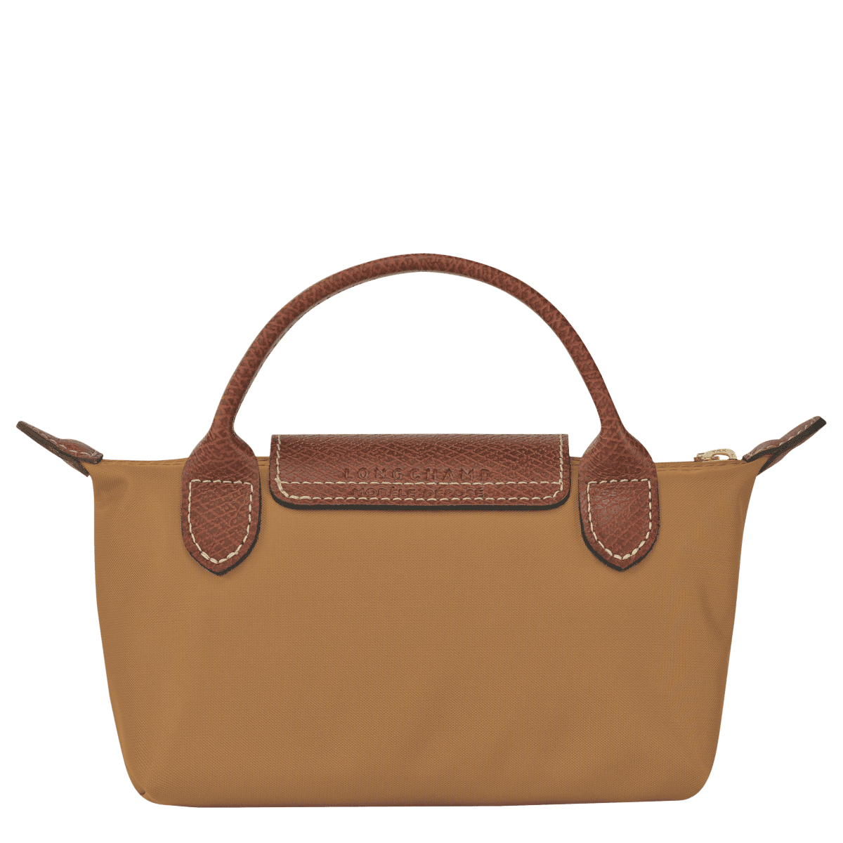 Longchamp Le Pliage Original pouch with handle, soft nylon bag featuring a compact design and shoulder strap for versatile use.