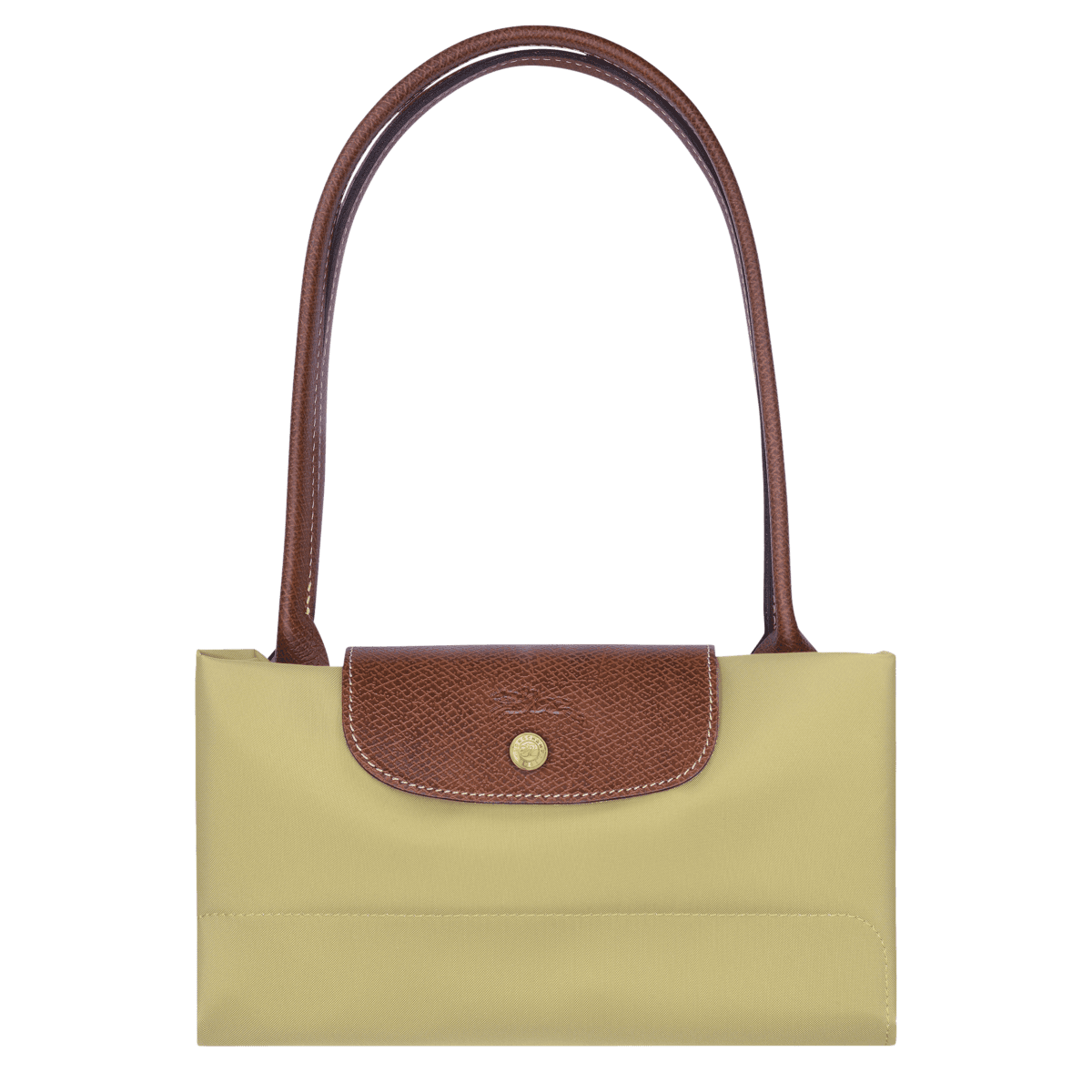 Longchamp Le Pliage Original M tote bag in beige fabric with leather handles, showcasing its classic foldable design.