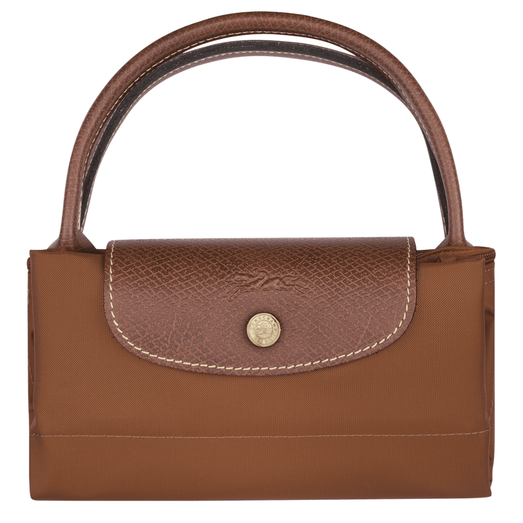 Longchamp Le Pliage Original S handbag in beige with top handles and foldable design, showcasing its compact, stylish bag features.