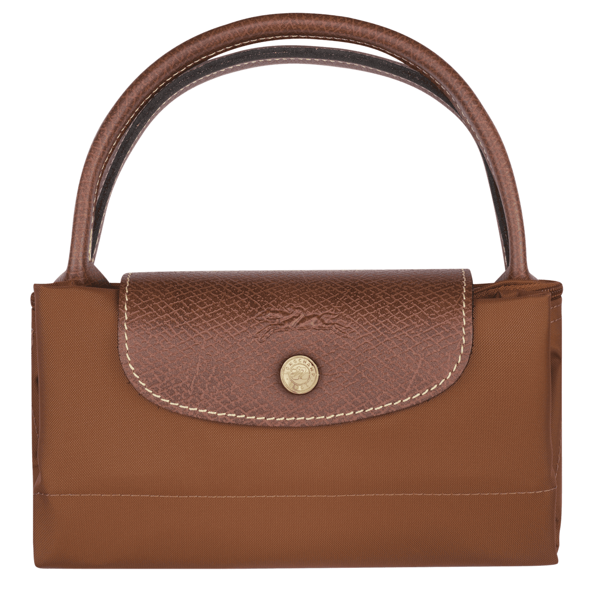 Longchamp Le Pliage Original S handbag in beige with top handles and foldable design, showcasing its compact, stylish bag features.