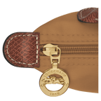 Longchamp Le Pliage Original pouch with handle, lightweight bag in beige with zipper closure and leather accents.